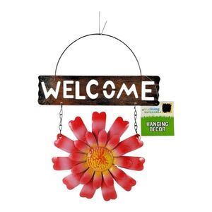 Trueliving Outdoors Welcome Hanging Decor Plaque Sign Multicolor Flower Metal